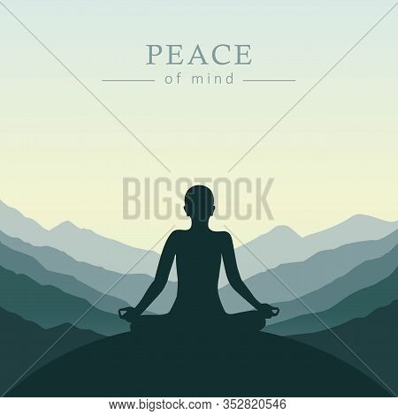 Peace Of Mind Meditation Concept Silhouette With Mountain Background Vector Illustration Eps10