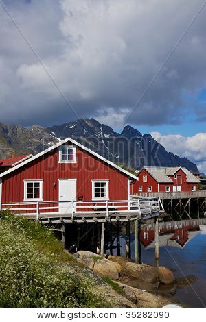 Red Fishing Huts On Lofoten