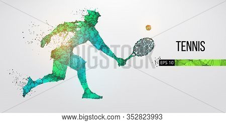 Abstract Silhouette Of Tennis Player Man, Male With Ball And Racket. All Elements On A Separate Laye
