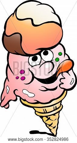 Vector Cartoon Illustration Of A Happy Delicious Ice Cream Waffle