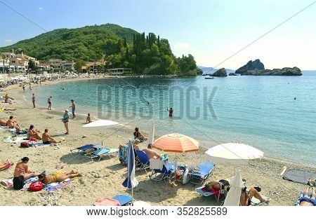 Paxos Harbour, Greece - October 1, 2017 : Paxos Beach A Small Island South Of Corfu A Greek Island I