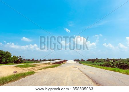 Unfinished Of Construction Of The Large Concrete Bridge Of The Motorway Elevation For The Developmen