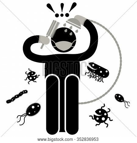Misophobia. Phobia. Fear Of Being Contaminated With Dirt Of Germs. Face Mask. Man Washes Himself. Th