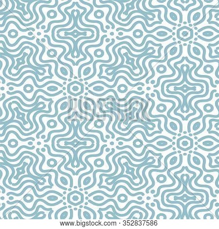 Blue Linear Ornament With Abstract Ethnic Water Inspired Wavy Shapes On A White Background Seamless 
