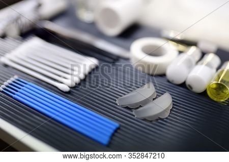 Tools For Making Eyelash Lamination Procedures. Modern Eyelash Care Treatment Procedures - Staining,