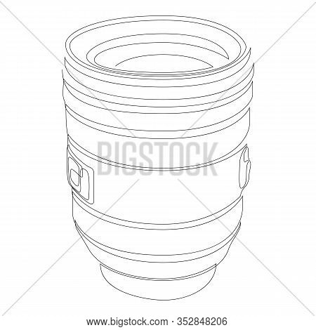 One Single Line Drawing Of Slr Or Dslr Lens. Photography Equipment Concept Continuous Line Draw Desi