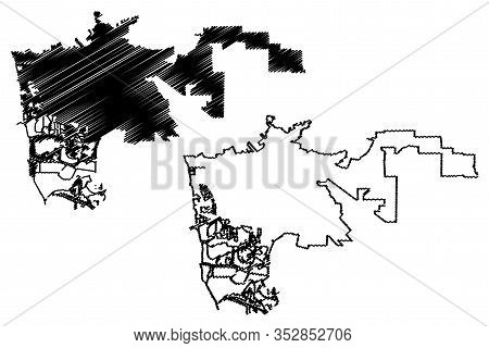 Hayward City, California (united States Cities, United States Of America, Usa City) Map Vector Illus