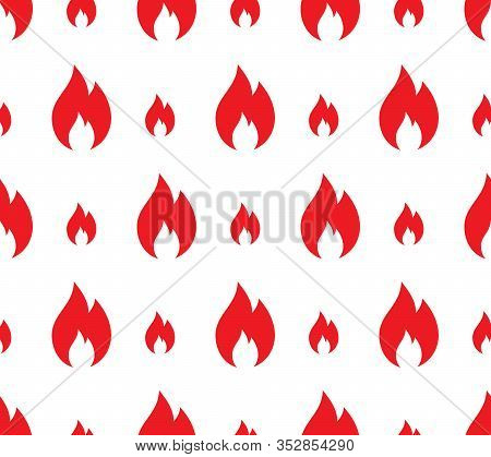 Fire Icon Background. Seamless Pattern Of Red Flame. Burning Bonfire. Hot, Dangerous, Attentive Conc
