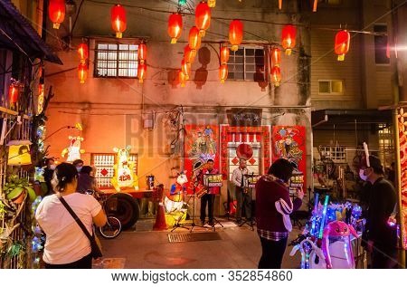 Yunlin, Taiwan - Feb 12th, 2020: lantern festival with lamps hanging at street in Beigang township, Yunlin county, Taiwan, Asia