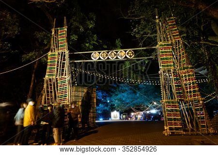 Nantou, Taiwan - Feb 2nd, 2020: Puli forest lantern festival in the night at Puli township, Nantou, Taiwan, Asia