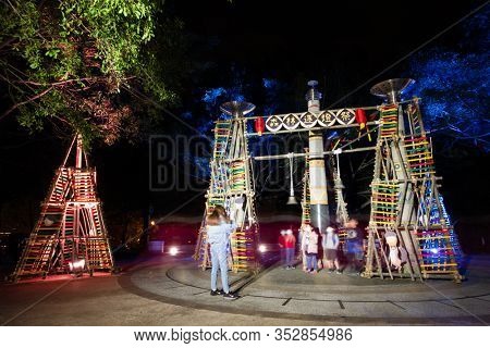 Nantou, Taiwan - Feb 2nd, 2020: Puli forest lantern festival in the night at Puli township, Nantou, Taiwan, Asia