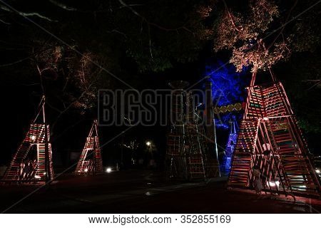 Nantou, Taiwan - Feb 2nd, 2020: Puli forest lantern festival in the night at Puli township, Nantou, Taiwan, Asia