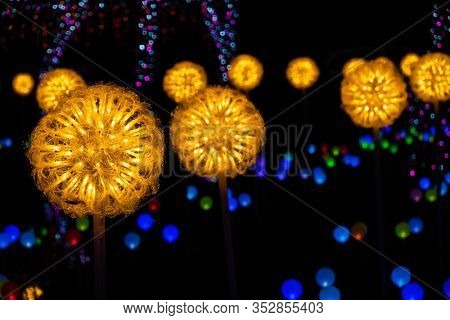 Yunlin, Taiwan - Feb 12th, 2020: lantern festival with lamps hanging at street in Beigang township, Yunlin county, Taiwan, Asia