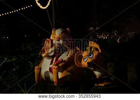 Nantou, Taiwan - Feb 2nd, 2020: Puli forest lantern festival in the night at Puli township, Nantou, Taiwan, Asia