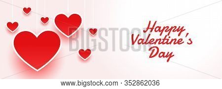 Happy Valentines Day Atractive Banner With Hearts