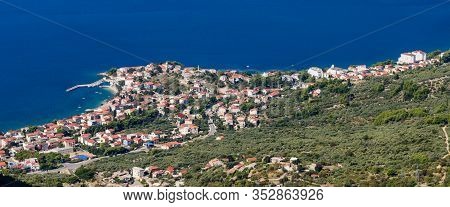 Gradac Town In Croatia, A Popular Resort On The Adriatic Coast, Dalmatia Region. Beautiful Aerial Vi