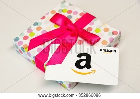 Washington, D.c. / Usa - Feb. 26, 2020: An Amazon.com Gift Card Is Often Gifted To People During Spe