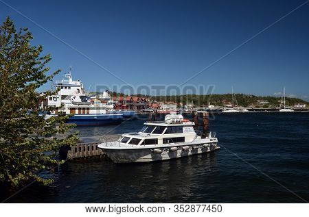 Marina of the Norwegian fishing town Hvaler . June 19,2018. Hvaler,Norway