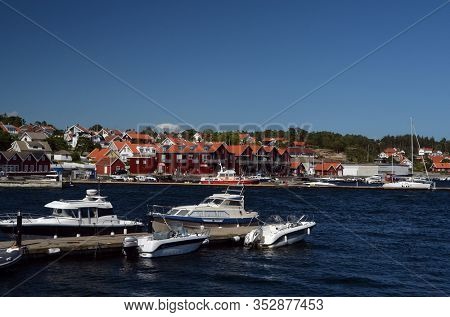 Marina of the Norwegian fishing town Hvaler . June 19,2018. Hvaler,Norway