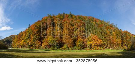 Autumn Morning At Lake Thal Near Graz, Styria Region, Austria. Panoramic View.