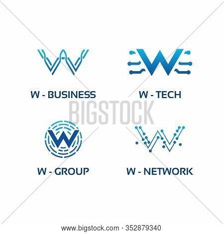 W Initial Tech Logo Vector Set, Cool W Initial Wire Logo Template Vector