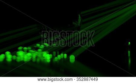 Abstract Stream Of Spherical Particles Reflected From A Large Black Circular Sphere. Paricles Are Gl