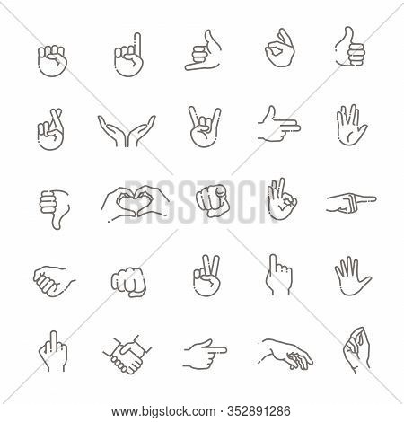 Hand Gestures Line Icon Set. Included Icons As Fingers Interaction