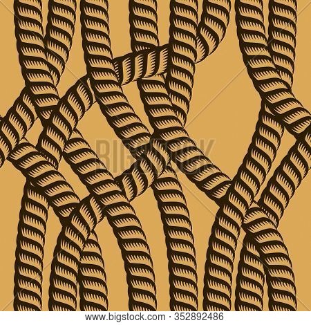 Seamless Nautical Rope Pattern Vector. Endless Navy Illustration With Loop Cord Lines Ornament. Tang