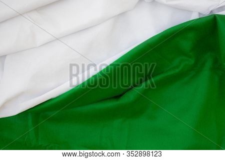 Cloth Waves Close Up The Background, Stacked Creased Fabric 2 Color Green White, Elegant Wallpaper D