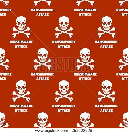 Seamless Pattern With White Skulls And Crossbones On Red Background. Symbol Of Ransomware Attack. Ve