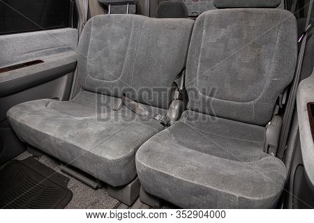Novosibirsk, Russia - January 31, 2020:  Nissan Presage, Rear Seat For Passengers In Gray Textile, O