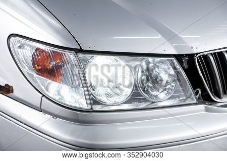 Novosibirsk, Russia - January 31, 2020:  Nissan Presage, Detail Light Close Up Of On New Car. Exteri