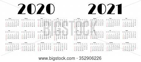 Calendar 2020 And 2021 Template. Tradicional Calendar. Calendar Starts Sunday. Vector Illustration