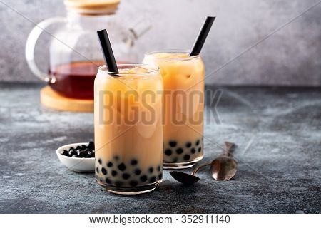 Milk Bubble Tea With Tapioca Pearls And Honey