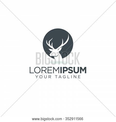 Abstract Head Deer With Horn And Circle - Logo Design Vector