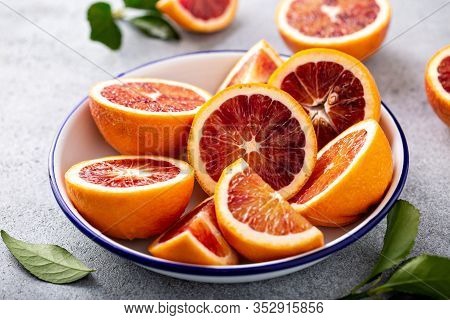 Blood Oranges Cut Into Half, Juicy Winter Citrus