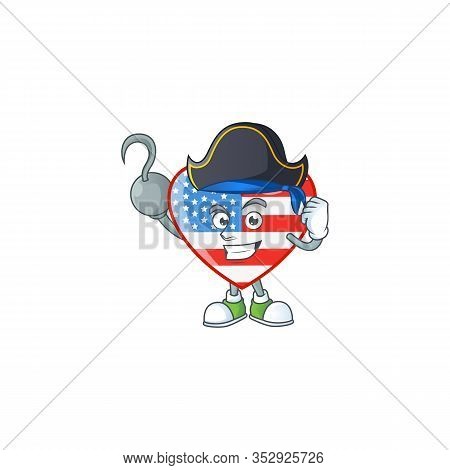 Calm One Hand Pirate Independence Day Love Mascot Design Wearing Hat