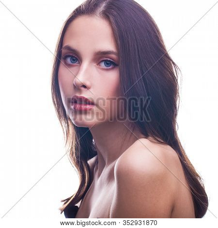 Make up beauty. Portrait of a young beautiful girl isolated on white background