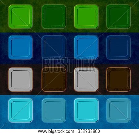 Casual Icons With Different Colors. Elements: Earth, Water, Fire And Air. For Game On Texture Backgr