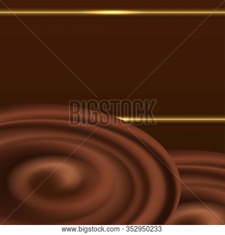Abstract Choco Background For Cover Or Poster. Chocolate Waves And Spiral Swirls, Golden Separator L