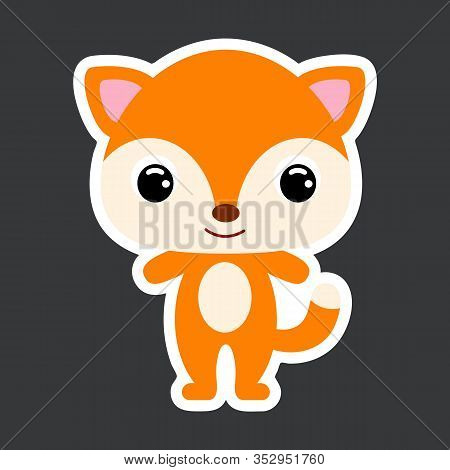 Children's Sticker Of Cute Little Fox. Forest Animal. Flat Vector Stock Illustration