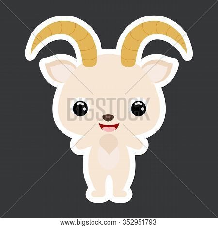 Children's Sticker Of Cute Little Goat. Domestic Animal. Flat Vector Stock Illustration