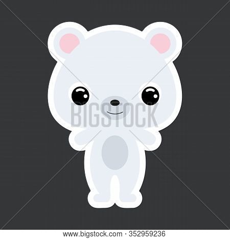 Children's Sticker Of Cute Little Polar Bear. Wild Animal. Flat Vector Stock Illustration