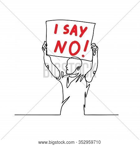 Protester Man Simple Black And White Vector Illustration . One Continuous Line Drawing, Illustration