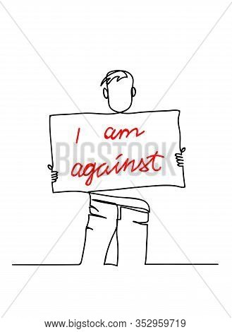 Protester Boy Simple Black And White Vector Illustration . One Continuous Line Drawing, Illustration