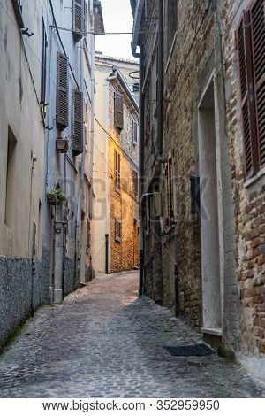 Ripatransone, Ascoli Piceno, Marches, Italy: Typical Street Of The Historic Town At Evening