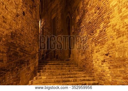 Ripatransone, Ascoli Piceno, Marches, Italy: Typical Street Of The Historic Town At Evening