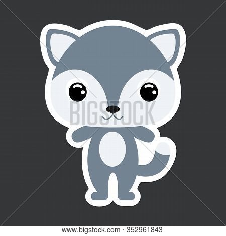 Children's Sticker Of Cute Little Wolf. Forest Animal. Flat Vector Stock Illustration