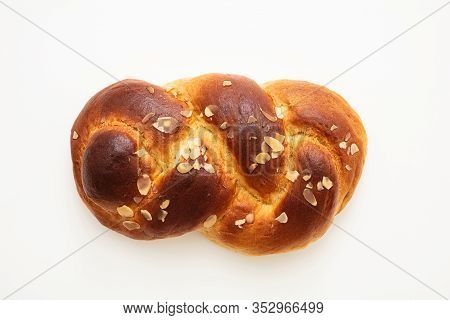 Easter Greek Tsoureki Braid, Sweet Bread Brioche Isolated On White