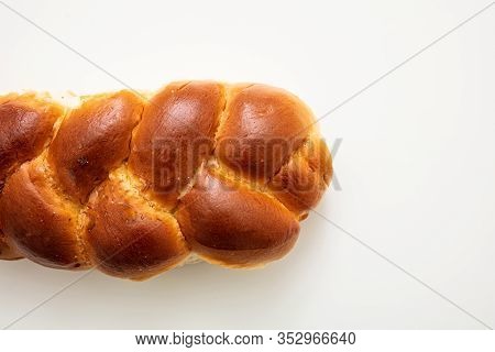 Easter Greek Tsoureki Braid, Sweet Bread Brioche Isolated On White